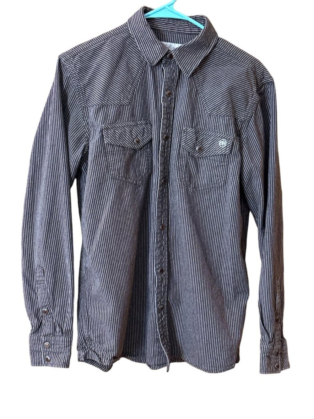 Blue Ranchwear Mens Brown Striped Western Shirt Small 100% Cotton Snap Button